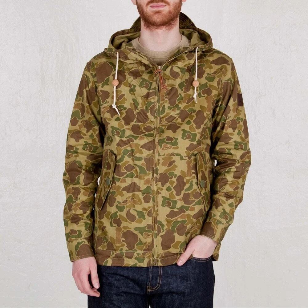 Men's Small Penfield GIbson Waxed Cotton Hooded Green Camo Jacket, Windproof